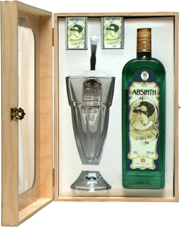 Absinth dárková sada dřevěná otevřená ořez